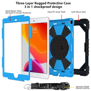 For iPad 10.2 2021 / 2020 / 2019 Contrast Color Robot Shockproof Silicon + PC Protective Case with Holder & Shoulder Strap(Black Blue)