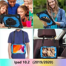 For iPad 10.2 2021 / 2020 / 2019 Contrast Color Robot Shockproof Silicon + PC Protective Case with Holder & Shoulder Strap(Black Blue)