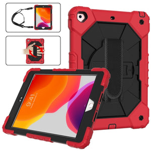 For iPad 10.2 2021 / 2020 / 2019 Contrast Color Robot Shockproof Silicon + PC Protective Case with Holder & Shoulder Strap(Red Black)