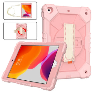 For iPad 10.2 2021 / 2020 / 2019 Contrast Color Robot Shockproof Silicon + PC Protective Case with Holder & Shoulder Strap(Rose Gold)