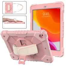 For iPad 10.2 2021 / 2020 / 2019 Contrast Color Robot Shockproof Silicon + PC Protective Case with Holder & Shoulder Strap(Rose Gold)