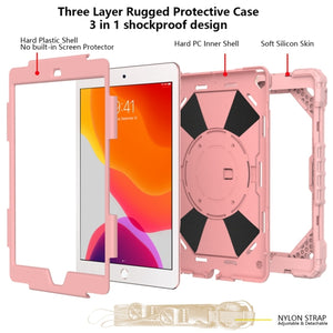 For iPad 10.2 2021 / 2020 / 2019 Contrast Color Robot Shockproof Silicon + PC Protective Case with Holder & Shoulder Strap(Rose Gold)