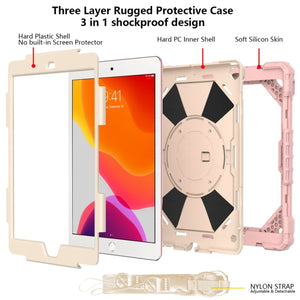 For iPad 10.2 2021 / 2020 / 2019 Contrast Color Robot Shockproof Silicon + PC Protective Case with Holder & Shoulder Strap(Rose Gold Beige)