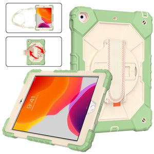 For iPad 10.2 2021 / 2020 / 2019 Contrast Color Robot Shockproof Silicon + PC Protective Case with Holder & Shoulder Strap(Matcha Green Beige)