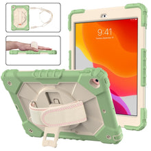 For iPad 10.2 2021 / 2020 / 2019 Contrast Color Robot Shockproof Silicon + PC Protective Case with Holder & Shoulder Strap(Matcha Green Beige)