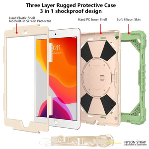 For iPad 10.2 2021 / 2020 / 2019 Contrast Color Robot Shockproof Silicon + PC Protective Case with Holder & Shoulder Strap(Matcha Green Beige)