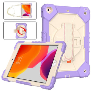 For iPad 10.2 2021 / 2020 / 2019 Contrast Color Robot Shockproof Silicon + PC Protective Case with Holder & Shoulder Strap(Purple Beige)