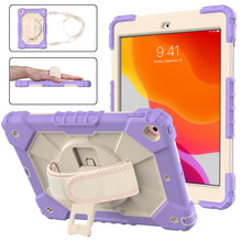 For iPad 10.2 2021 / 2020 / 2019 Contrast Color Robot Shockproof Silicon + PC Protective Case with Holder & Shoulder Strap(Purple Beige)