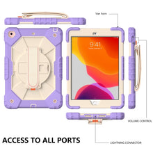For iPad 10.2 2021 / 2020 / 2019 Contrast Color Robot Shockproof Silicon + PC Protective Case with Holder & Shoulder Strap(Purple Beige)