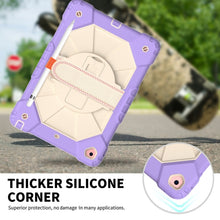 For iPad 10.2 2021 / 2020 / 2019 Contrast Color Robot Shockproof Silicon + PC Protective Case with Holder & Shoulder Strap(Purple Beige)