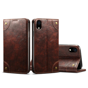 For iPhone XR Baroque Simple Horizontal Flip Leather Case with Holder & Card Slots & Wallet(Dark Brown)