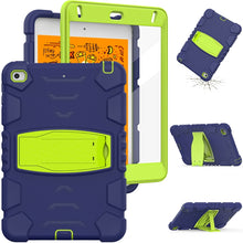 3-Layer Protection Screen Frame + PC + Silicone Shockproof Combination Case with Holder For iPad mini 5 / 4(Navy Blue + Lime)