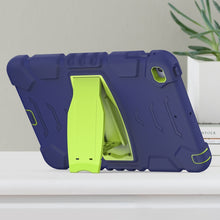 3-Layer Protection Screen Frame + PC + Silicone Shockproof Combination Case with Holder For iPad mini 5 / 4(Navy Blue + Lime)