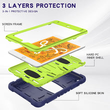 3-Layer Protection Screen Frame + PC + Silicone Shockproof Combination Case with Holder For iPad mini 5 / 4(Navy Blue + Lime)