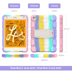 3-Layer Protection Screen Frame + PC + Silicone Shockproof Combination Case with Holder For iPad mini 5 / 4(Colorful Pink)