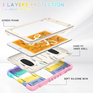 3-Layer Protection Screen Frame + PC + Silicone Shockproof Combination Case with Holder For iPad mini 5 / 4(Colorful Pink)