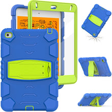 3-Layer Protection Screen Frame + PC + Silicone Shockproof Combination Case with Holder For iPad mini 5 / 4(Blue+Lime)