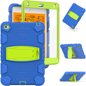 3-Layer Protection Screen Frame + PC + Silicone Shockproof Combination Case with Holder For iPad mini 5 / 4(Blue+Lime)