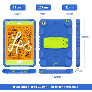 3-Layer Protection Screen Frame + PC + Silicone Shockproof Combination Case with Holder For iPad mini 5 / 4(Blue+Lime)