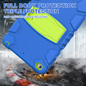 3-Layer Protection Screen Frame + PC + Silicone Shockproof Combination Case with Holder For iPad mini 5 / 4(Blue+Lime)