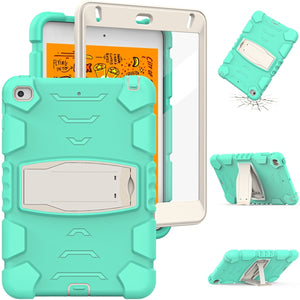 3-Layer Protection Screen Frame + PC + Silicone Shockproof Combination Case with Holder For iPad mini 5 / 4(Mint Green)