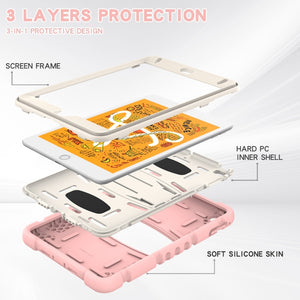 3-Layer Protection Screen Frame + PC + Silicone Shockproof Combination Case with Holder For iPad mini 5 / 4(Cherry Blossoms Pink)