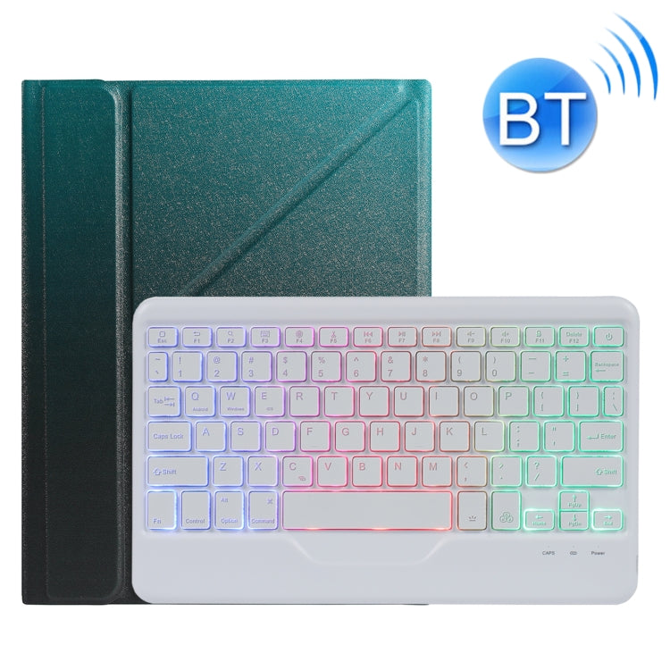 B09S Splittable Backlight Bluetooth Keyboard Leather Tablet Case with Triangle Holder & Pen Slot For iPad 10.2 2020 & 2019 / Pro 10.5 inch / Air 3 10.5 inch(Gradient Dark Green)