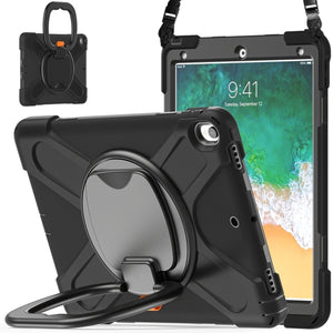 For iPad Pro 10.5 2017 / Air 10.5 2019 Silicone + PC Protective Case with Holder & Shoulder Strap(Black+Black)