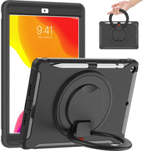 For iPad 10.2 2021 / 2020 / 2019 Shockproof TPU + PC Protective Case with 360 Degree Rotation Foldable Handle Grip Holder & Pen Slot(Black)