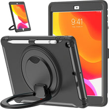 For iPad 10.2 2021 / 2020 / 2019 Shockproof TPU + PC Protective Case with 360 Degree Rotation Foldable Handle Grip Holder & Pen Slot(Black)