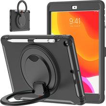 For iPad 10.2 2021 / 2020 / 2019 Shockproof TPU + PC Protective Case with 360 Degree Rotation Foldable Handle Grip Holder & Pen Slot(Black)