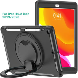 For iPad 10.2 2021 / 2020 / 2019 Shockproof TPU + PC Protective Case with 360 Degree Rotation Foldable Handle Grip Holder & Pen Slot(Black)