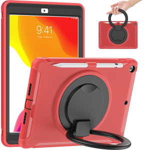 For iPad 10.2 2021 / 2020 / 2019 Shockproof TPU + PC Protective Case with 360 Degree Rotation Foldable Handle Grip Holder & Pen Slot(Red)