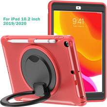 For iPad 10.2 2021 / 2020 / 2019 Shockproof TPU + PC Protective Case with 360 Degree Rotation Foldable Handle Grip Holder & Pen Slot(Red)
