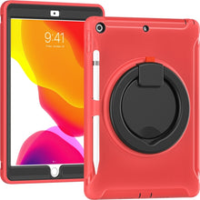 For iPad 10.2 2021 / 2020 / 2019 Shockproof TPU + PC Protective Case with 360 Degree Rotation Foldable Handle Grip Holder & Pen Slot(Red)