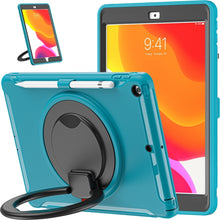 For iPad 10.2 2021 / 2020 / 2019 Shockproof TPU + PC Protective Case with 360 Degree Rotation Foldable Handle Grip Holder & Pen Slot(Blue)