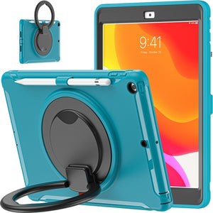 For iPad 10.2 2021 / 2020 / 2019 Shockproof TPU + PC Protective Case with 360 Degree Rotation Foldable Handle Grip Holder & Pen Slot(Blue)