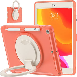 For iPad 10.2 2021 / 2020 / 2019 Shockproof TPU + PC Protective Case with 360 Degree Rotation Foldable Handle Grip Holder & Pen Slot(Living Coral)