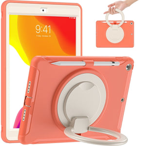 For iPad 10.2 2021 / 2020 / 2019 Shockproof TPU + PC Protective Case with 360 Degree Rotation Foldable Handle Grip Holder & Pen Slot(Living Coral)