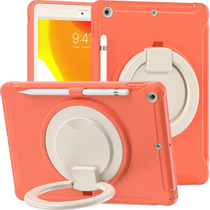 For iPad 10.2 2021 / 2020 / 2019 Shockproof TPU + PC Protective Case with 360 Degree Rotation Foldable Handle Grip Holder & Pen Slot(Living Coral)