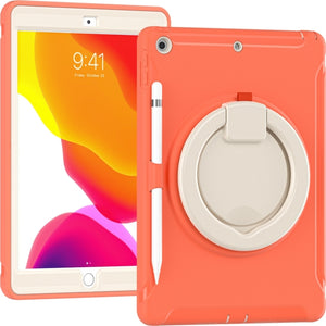 For iPad 10.2 2021 / 2020 / 2019 Shockproof TPU + PC Protective Case with 360 Degree Rotation Foldable Handle Grip Holder & Pen Slot(Living Coral)