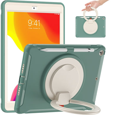 For iPad 10.2 2021 / 2020 / 2019 Shockproof TPU + PC Protective Case with 360 Degree Rotation Foldable Handle Grip Holder & Pen Slot(Emmerald Green)