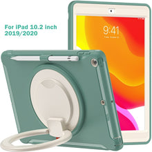 For iPad 10.2 2021 / 2020 / 2019 Shockproof TPU + PC Protective Case with 360 Degree Rotation Foldable Handle Grip Holder & Pen Slot(Emmerald Green)