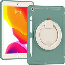 For iPad 10.2 2021 / 2020 / 2019 Shockproof TPU + PC Protective Case with 360 Degree Rotation Foldable Handle Grip Holder & Pen Slot(Emmerald Green)
