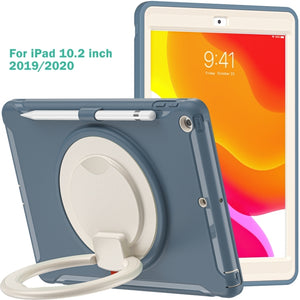 For iPad 10.2 2021 / 2020 / 2019 Shockproof TPU + PC Protective Case with 360 Degree Rotation Foldable Handle Grip Holder & Pen Slot(Cornflower Blue)