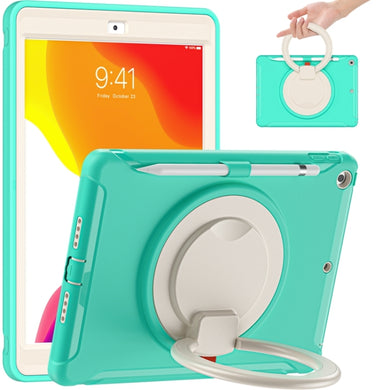 For iPad 10.2 2021 / 2020 / 2019 Shockproof TPU + PC Protective Case with 360 Degree Rotation Foldable Handle Grip Holder & Pen Slot(Mint Green)