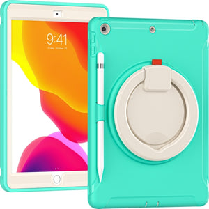 For iPad 10.2 2021 / 2020 / 2019 Shockproof TPU + PC Protective Case with 360 Degree Rotation Foldable Handle Grip Holder & Pen Slot(Mint Green)