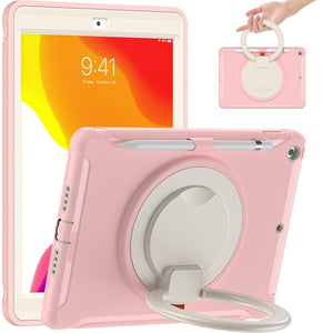 For iPad 10.2 2021 / 2020 / 2019 Shockproof TPU + PC Protective Case with 360 Degree Rotation Foldable Handle Grip Holder & Pen Slot(Cherry Blossoms Pink)