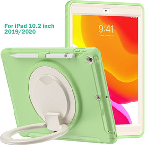 For iPad 10.2 2021 / 2020 / 2019 Shockproof TPU + PC Protective Case with 360 Degree Rotation Foldable Handle Grip Holder & Pen Slot(Matcha Green)