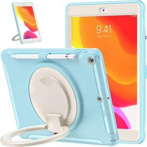 For iPad 10.2 2021 / 2020 / 2019 Shockproof TPU + PC Protective Case with 360 Degree Rotation Foldable Handle Grip Holder & Pen Slot(Ice Crystal Blue)